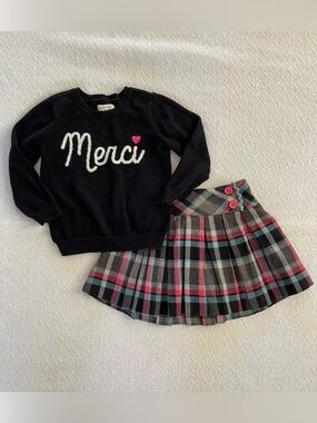 Hartstrings and The Place Sweater and Plaid Skirt Set with Adjustable Waist